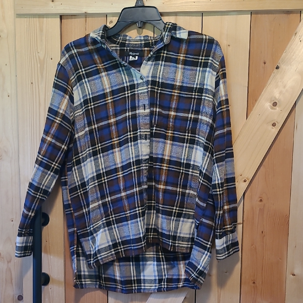 Madewell Blue and Brown Plaid Shirt